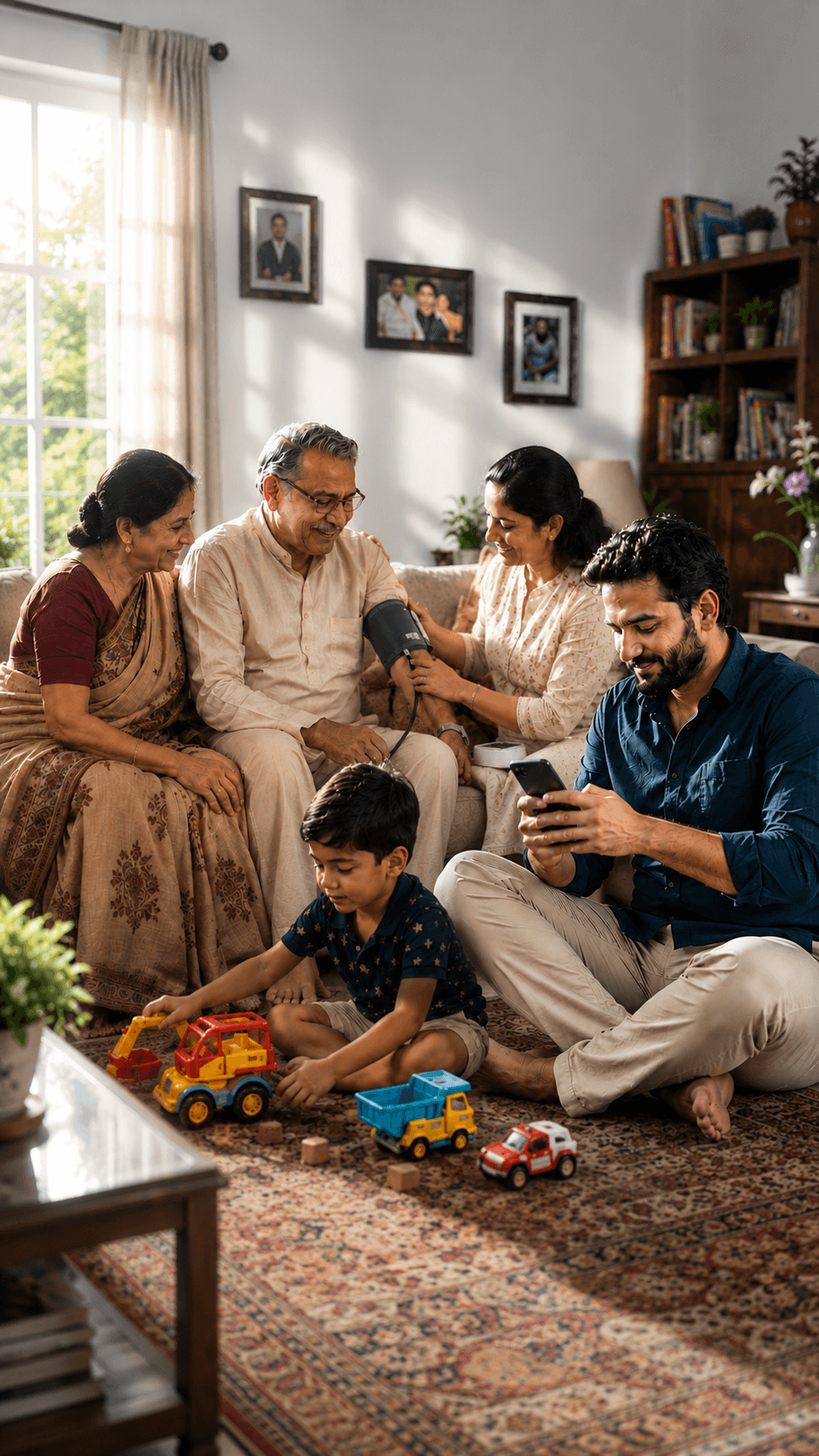 An Indian family playing in their garden